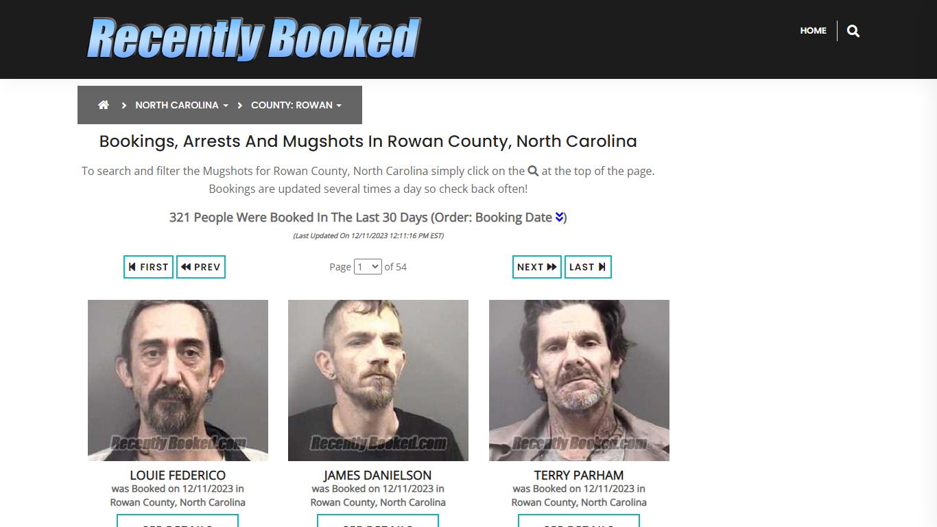 Bookings, Arrests and Mugshots in Rowan County, North Carolina