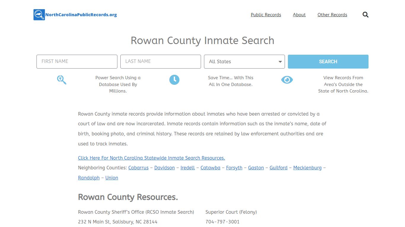Rowan County Inmate Search - RCSO Current & Past Jail Records